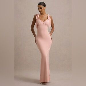 Blush Maxi Dress with Bow Straps- perfect for wedding guest or babyshower